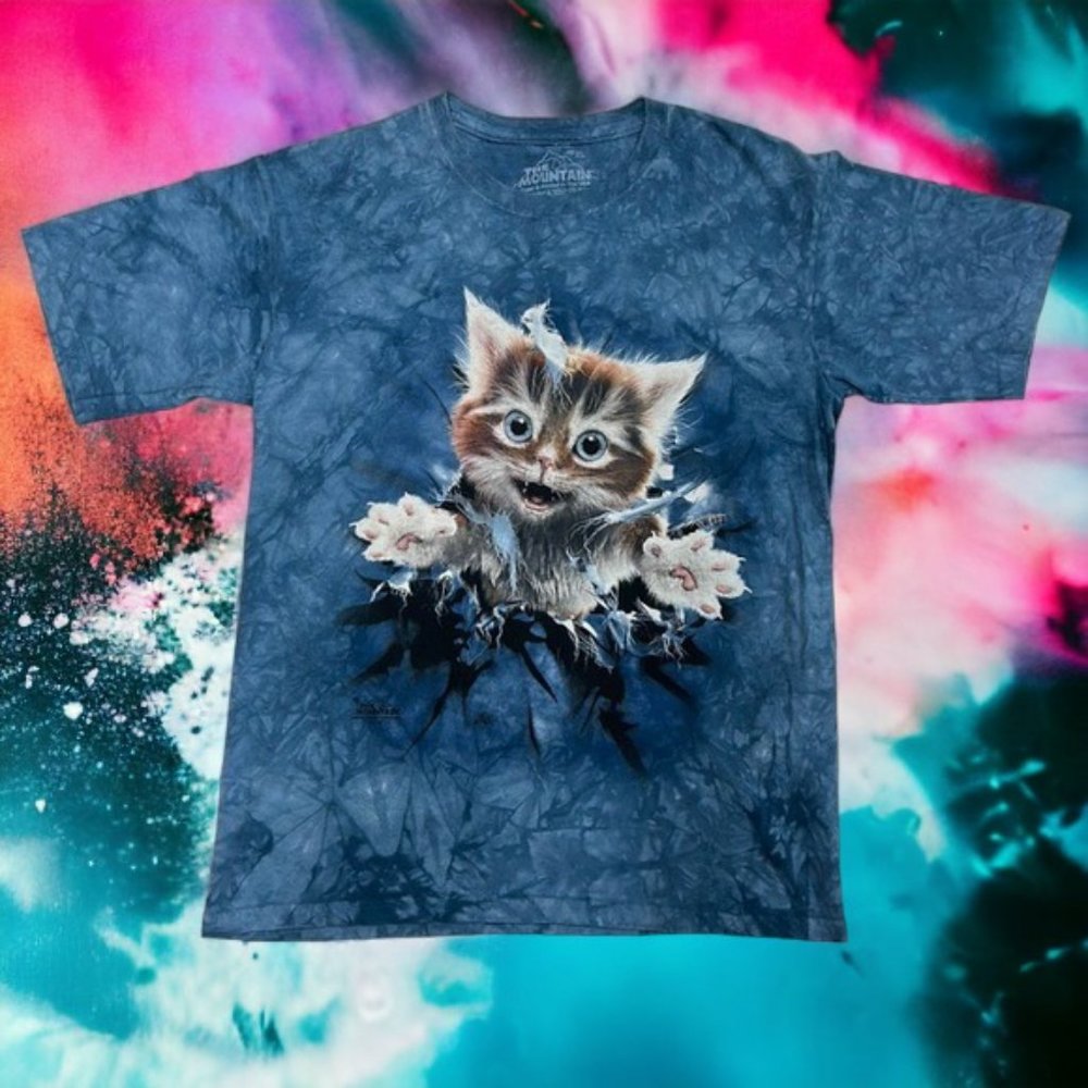 The Mountain Kitten Cat Animal Nature Blue Tie Dye T-Shirt Tee Youth XL X-Large
